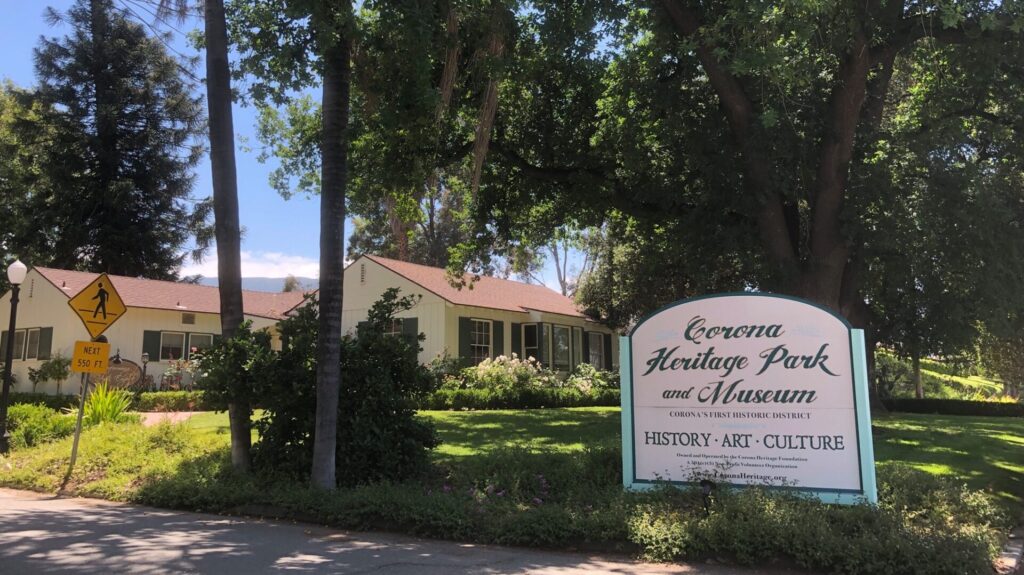 A sunny day at Corona heritage park and museum, where history, art, and culture are celebrated amidst lush greenery and quaint buildings with the bonus of cheaper electricity than SoCal Edison.